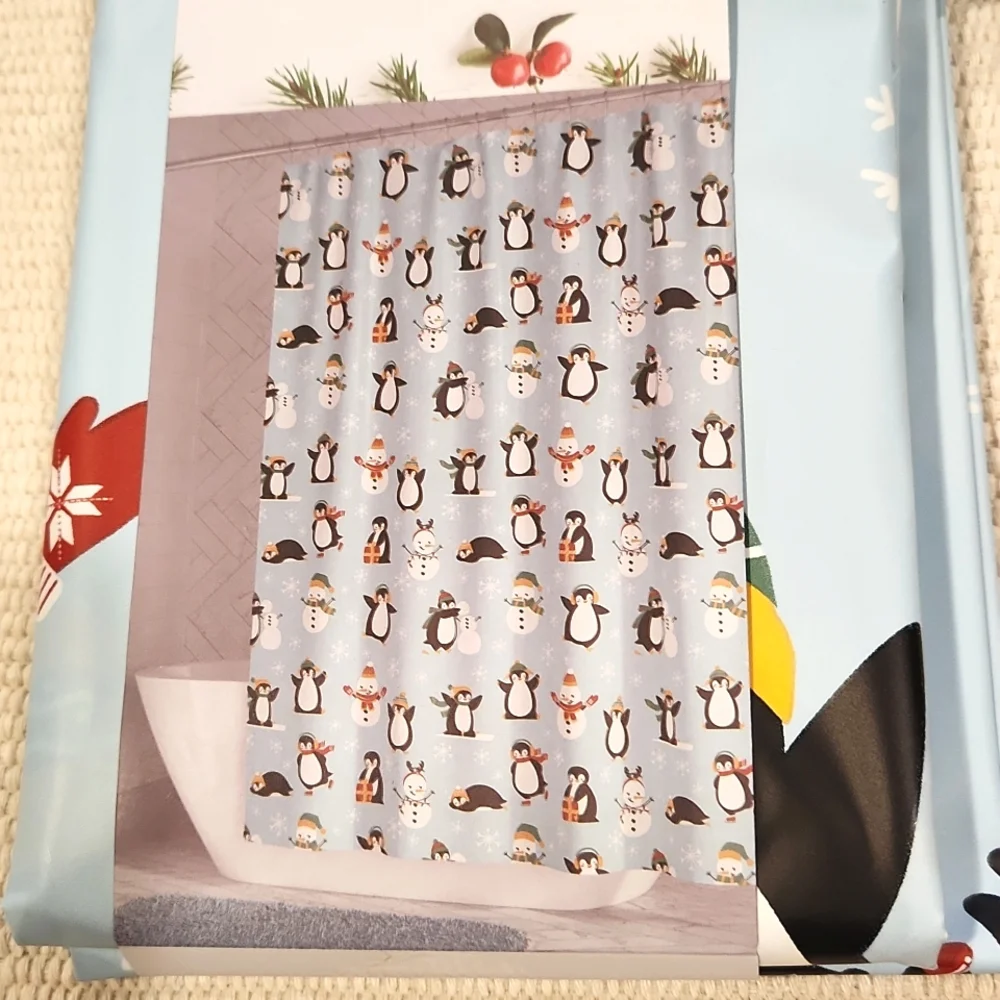 Penguin winter shower curtain